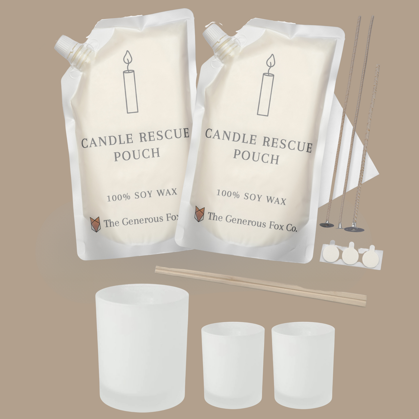 Complete Candle Making Kit - with 3 Frosted White Jars